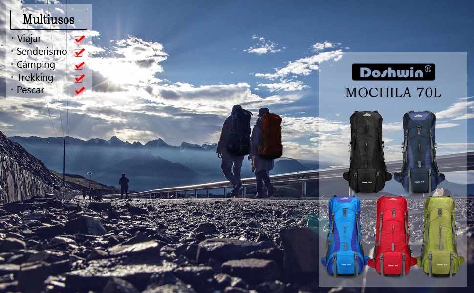 Mochilas de Escalada de Mujer y Hombre 2023 Mochilas de Escalada Doshwin 70 Litros Trekking