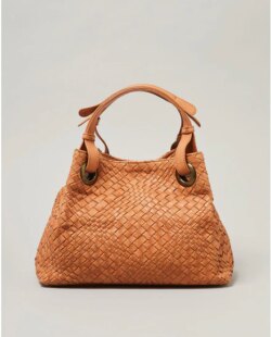 Bolso de mano de Piel Camel El Corte Inglés con texturas Cierre Imán