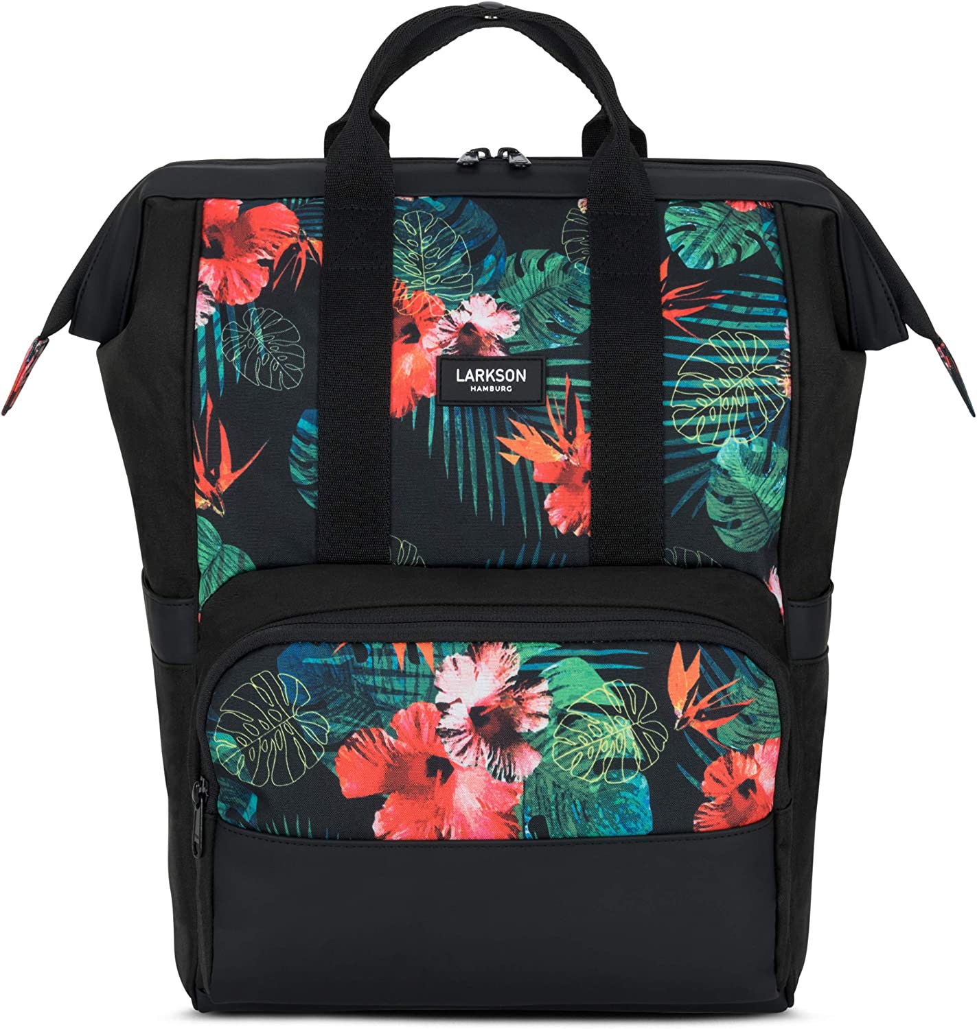Larkson Mochila Mujer Negra Estampada Florida LARKSON Mochila Mujer Negra No 5, Mochila Grande para Escuela