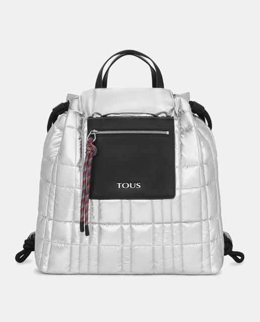 Mochila TOUS mediana Empire Padded de nylon reciclado plata y negro