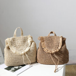 Mochila de playa tejida de paja para mujer