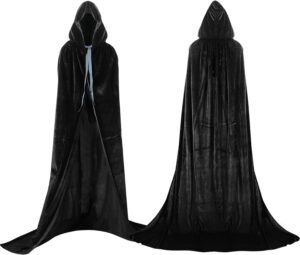 roumhang Negro Largo Capa con Capucha Terciopelo Disfraz de Halloween para Mujeres Hombres Halloween Carnaval Navidad Fiesta Disfraces